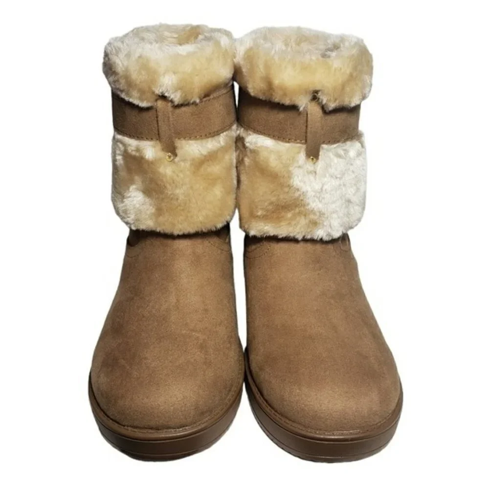 G by Guess Adlea Medium Brown Fabric Boots with Faux Fur Lining Sz 5M